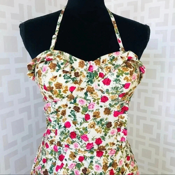 Sara Boo Floral Halter Cocktail Dress L - Picture 5 of 6